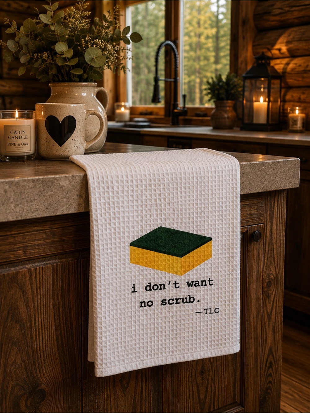 TLC 'I Don't Want No Scrub' White Waffle Weave Kitchen Towel